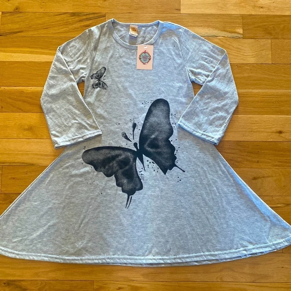 DMB Girls NWT Gray Butterfly Dress 7